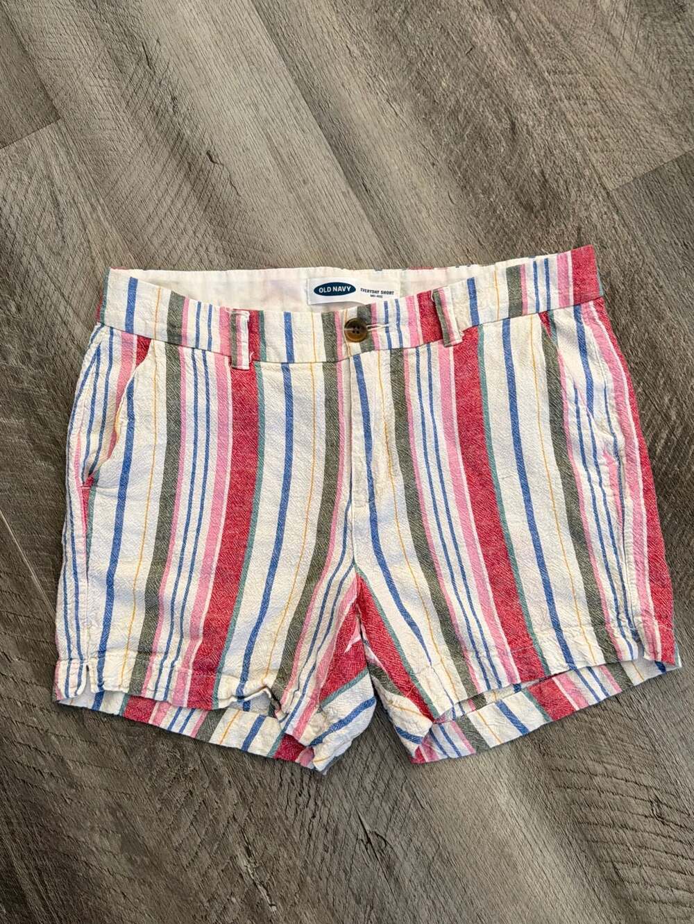 Old Navy Multi-Color Striped Linen-Blend Everyday Mid-Rise Shorts Size 8